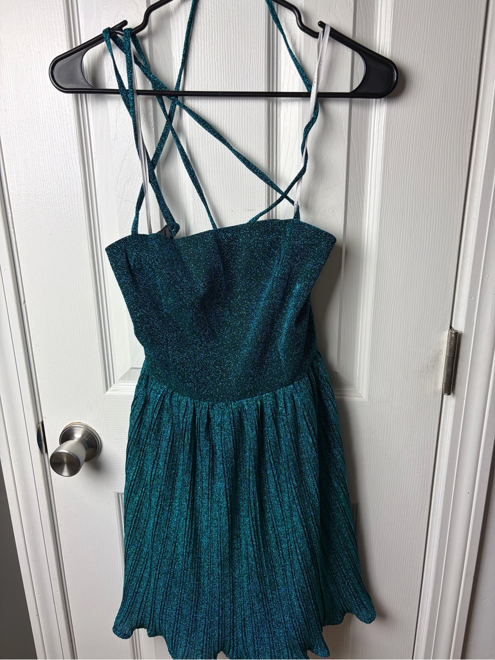 Lulu's Shimmery Teal Strappy Pleated Dress